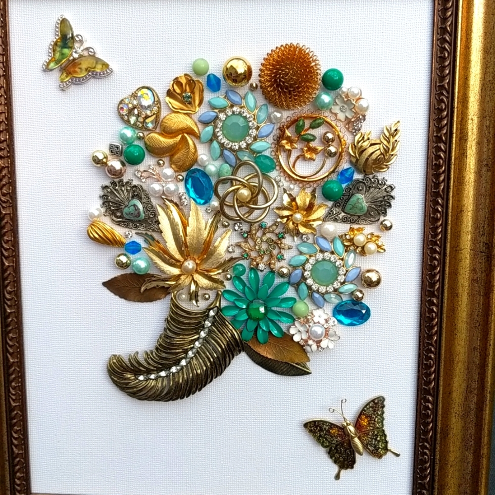 Artisan mosaic wall art decor framed jewelry art vintage one of a kind-modified! - Picture 3 of 16